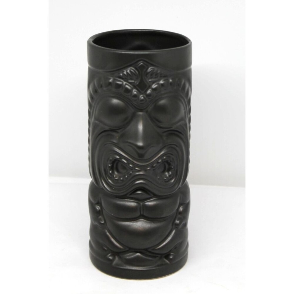 Black Ku Round Belly Buddha Ceramic Tiki Mug Rare Original Black 6.5"